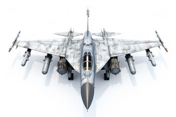 A powerful fighter jet is displayed on a clean white surface. This image can be used to represent military power and aviation technology.