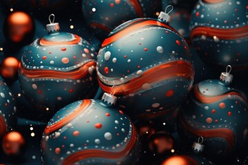 A pile of blue and orange Christmas ornaments. Perfect for holiday decorations and festive designs.