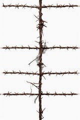 A detailed close-up of a barbed wire fence. This image can be used to depict security, boundaries, or restrictions.