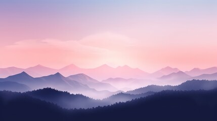 Silhouette illustration of a beautiful natural mountain, wide view from a distance, with soft violet and pink pastel colors