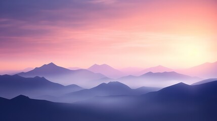 Silhouette illustration of a beautiful natural mountain, wide view from a distance, with soft violet and pink pastel colors