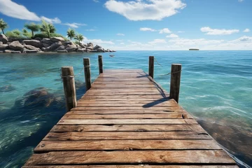 Fotobehang Wooden dock on summer beach © tribalium81