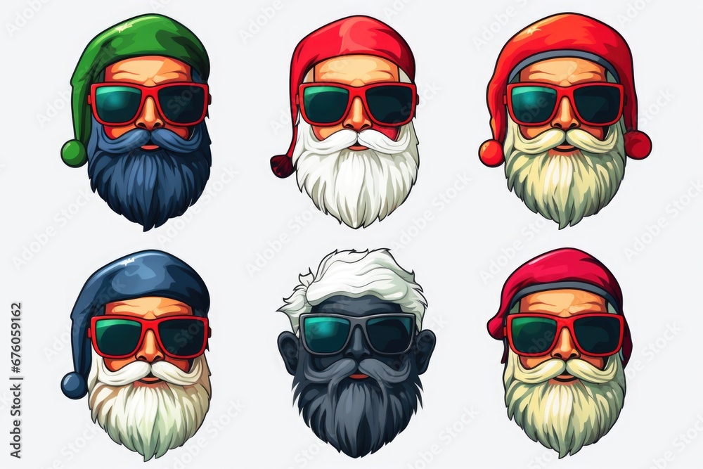 Canvas Prints A group of cartoon bearded men wearing Santa hats and sunglasses. This fun and festive image is perfect for holiday designs and Christmas-themed projects