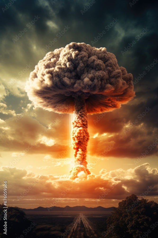 Poster a large cloud of smoke rising into the sky. can be used to depict various concepts such as fire, pol