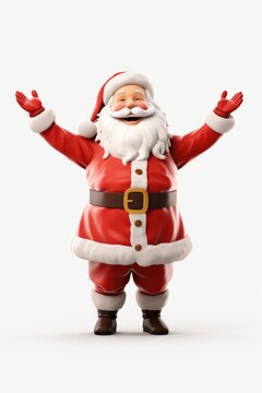 A figurine of Santa Claus with his arms extended outwards in a welcoming gesture. This image can be used to depict the holiday season, Christmas decorations, or the spirit of giving