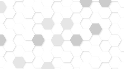 Abstract white and gray multi-shades hexagonal background. Gray luxurious 3d honeycomb futuristic vector. 3D futuristic abstract honeycomb mosaic white background. geometric mesh cell texture.	