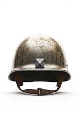 A silver helmet placed on a plain white background. Perfect for showcasing safety equipment or for use in sports and recreation-related designs