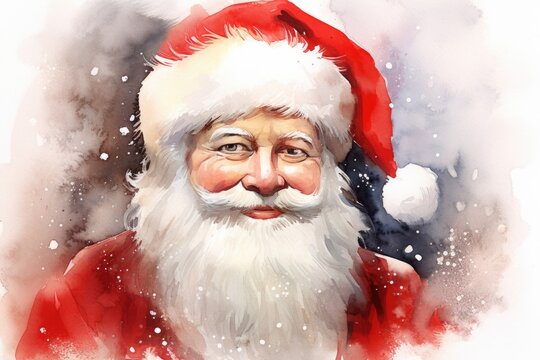 A watercolor painting of Santa Claus, perfect for Christmas-themed designs and decorations