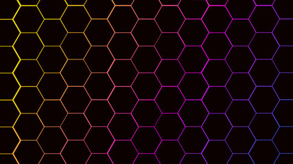 Abstract Luxurious Black Hexagonal Background. Seamless honeycomb pattern background with gradient stroke. 3D Futuristic abstract honeycomb mosaic background. Geometric mesh cell texture.