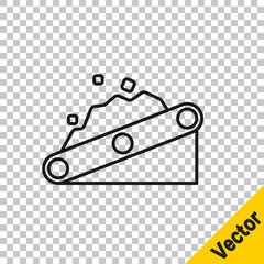 Black line Conveyor belt carrying coal icon isolated on transparent background. Vector