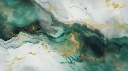 Abstract marbled background. Luxurious elegant green and white marble stone texture, with gold details.
