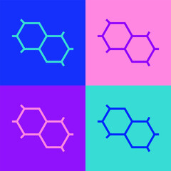Pop art line Chemical formula icon isolated on color background. Abstract hexagon for innovation medicine, health, research and science. Vector