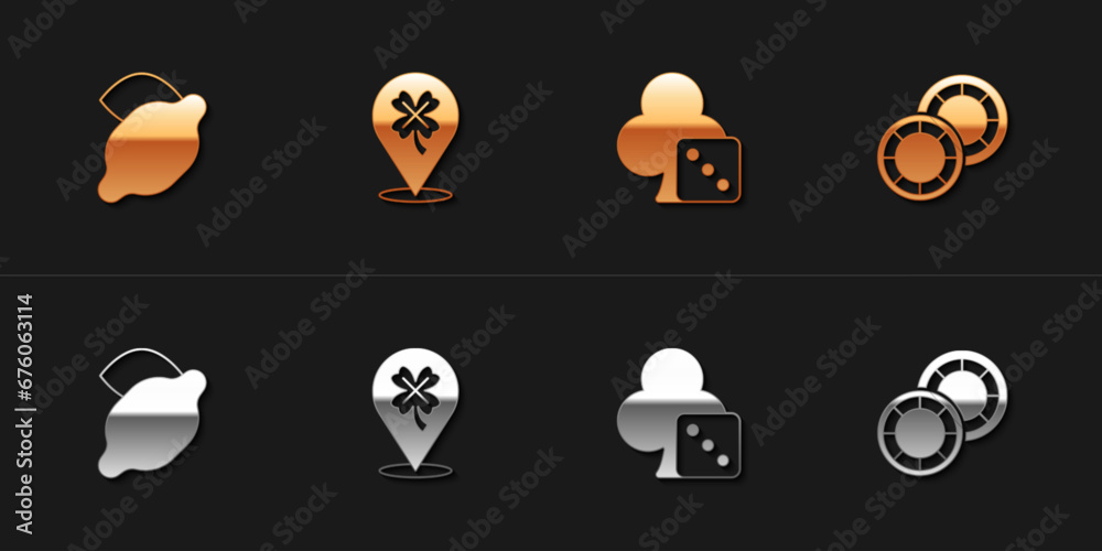 Canvas Prints set casino slot machine with lemon, clover, game dice and chips icon. vector