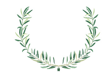 Watercolor olive wreath. Isolated on white background. Hand drawn botanical illustration of sports achievements, awards and success. Can be used for emblem and logos design.