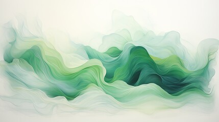 Abstract background with green waves and landscape painting - obrazy, fototapety, plakaty