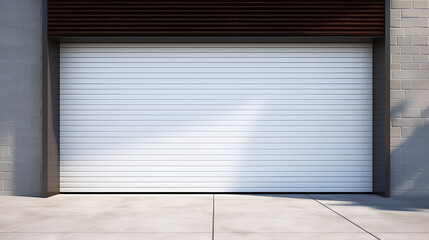Garage door with white roller shutters.