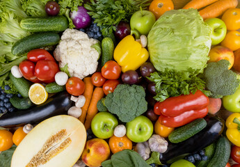 Set of fresh vegetables and fruits for cooking, background. The concept of healthy eating.