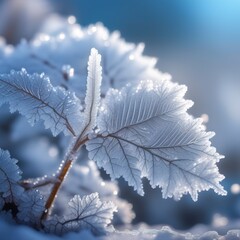 Snow on the branches and leaves of the tree
