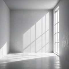 Blank room wall with sunlight coming through the window 