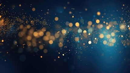 abstract background with Dark blue and gold particle Christmas Golden light shine particles bokeh on navy blue background Gold - obrazy, fototapety, plakaty