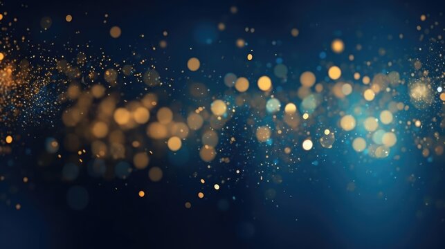 abstract background with Dark blue and gold particle Christmas Golden light shine particles bokeh on navy blue background Gold