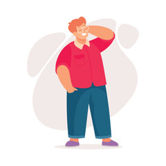 Body Positive Happy Man Character with Cheerful Smile Standing Vector Illustration