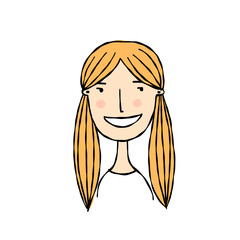 Woman avatar. Beautiful young woman portrait with hair style isolated on white background