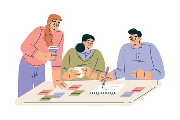 Business Concept with Man and Woman Character at Task Board Vector Illustration