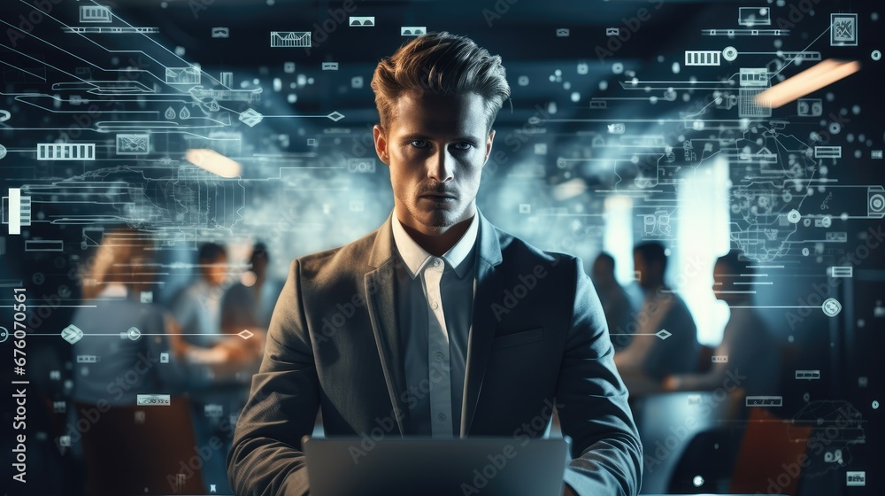 Poster business person working web development, ai future, artificial intelligence chatbot developed by ai,