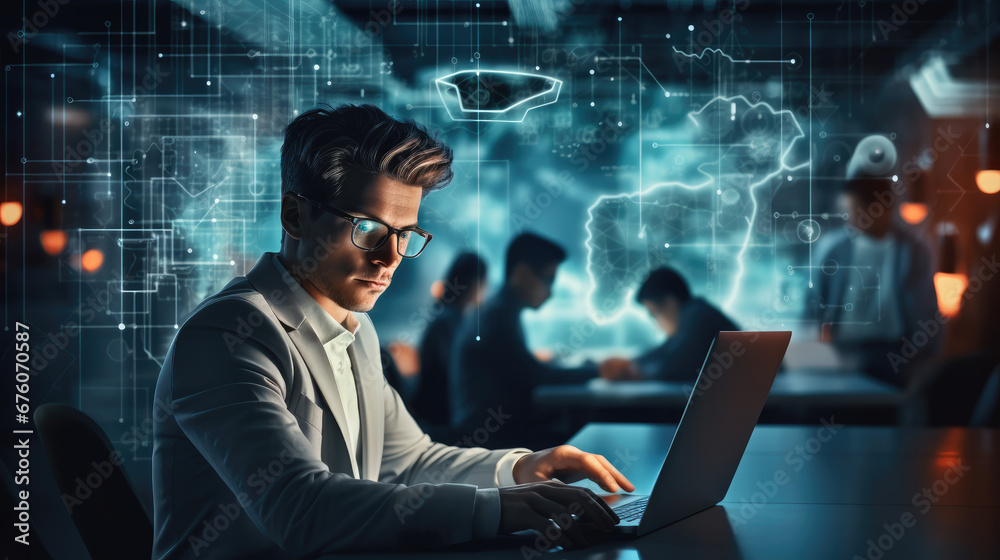 Poster business person working web development, ai future, artificial intelligence chatbot developed by ai,