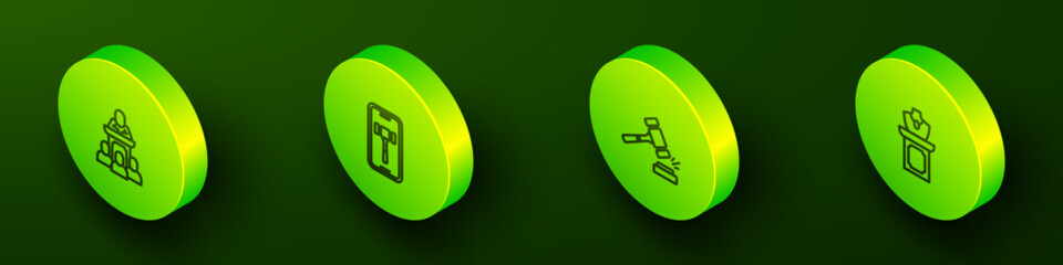 Set Isometric line Auction auctioneer sells, Online, hammer and jewelry sale icon. Vector