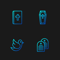 Set line Holy bible book, Dove, and Coffin. Gradient color icons. Vector