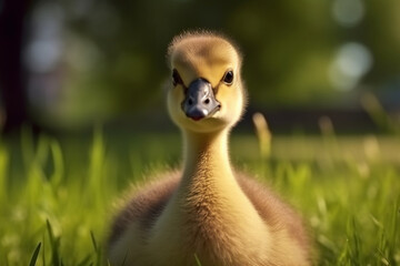 Closeup shot of a baby canada goose on the grass