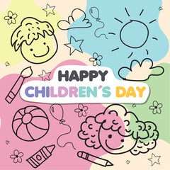 Cute happy children day poster with sketches Vector