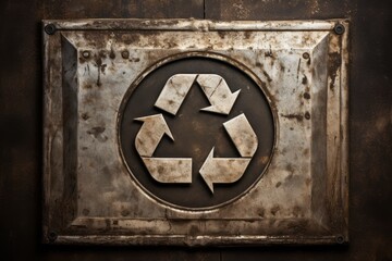 Abstract recycling symbol with metallic aluminum pressed cans on a plain white background