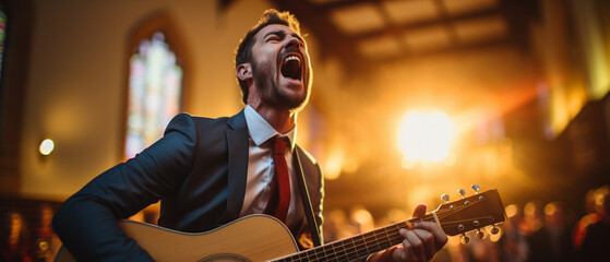 talented wedding singer performing a song - obrazy, fototapety, plakaty