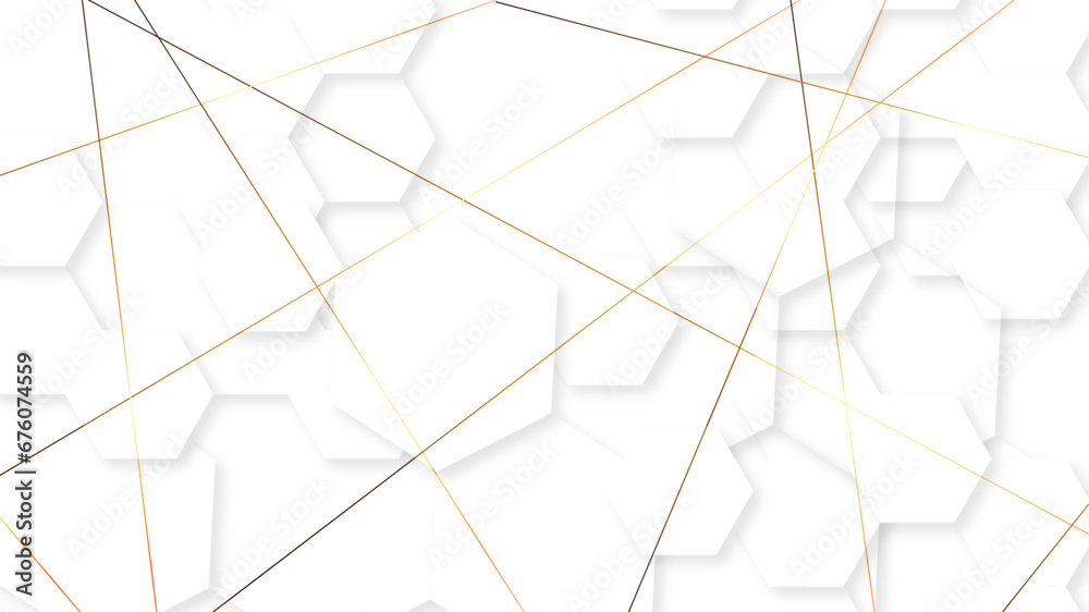Poster abstract white background with hexagonal honeycomb shape and golden line stroke.