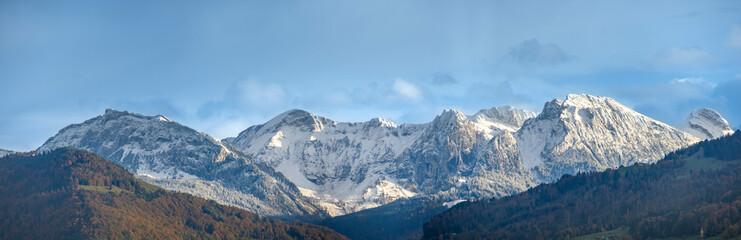 Stunning view of the the mountain range surrounding the Wägital, Canton Schwyz, Switzerland