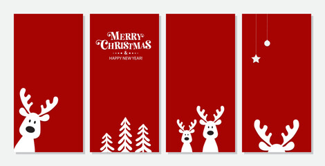 Cute Christmas reindeer on a red background. Christmas background, banner, or card. © TestersDesigns