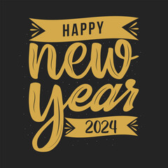 Happy new year 2024. Golden text style with ribbon design for Greeting concept new year 2024 celebration illustration template.