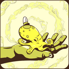 Vector Beautiful Art. Surreal Hand Holding Illustration.