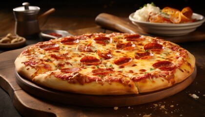 Tempting pepperoni pizza with golden crust, bubbling cheese, and savory slices   a visual delight