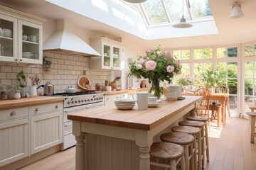 A bright airy kitchen inside a beautiful family home.