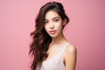 Naklejka premium Flawless skin, korean makeup on pinkideal for cosmetology, surgery, facial treatment.