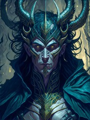 Loki Norse God of Trickery and Mischief and The Father of Monsters. Abstract Scandinavian God Loki. A Mystical Norse God of the Trickery. Scandinavian Mythology. - obrazy, fototapety, plakaty