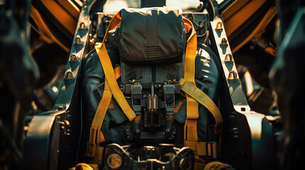 Fototapeta na wymiar How a Lifesaving System Works A Cockpit Detail of a Parachute Harness and Emergency Handle