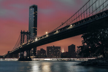 city bridge at sunset skyline New York Manhattan 