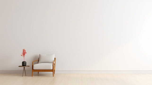 Modern minimalist interior with an armchair on empty cream color wall background. Generative Ai