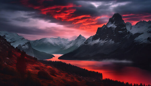vibrant dark dramatic landscape with mountains and motion clouds pc desktop wallpaper background ai generated
