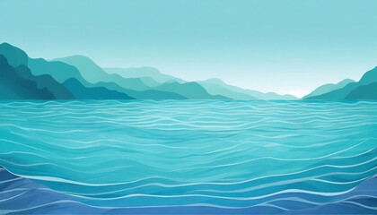 lake ocean water wave copy space for text blue teal calm cartoon river ripples illustration for...